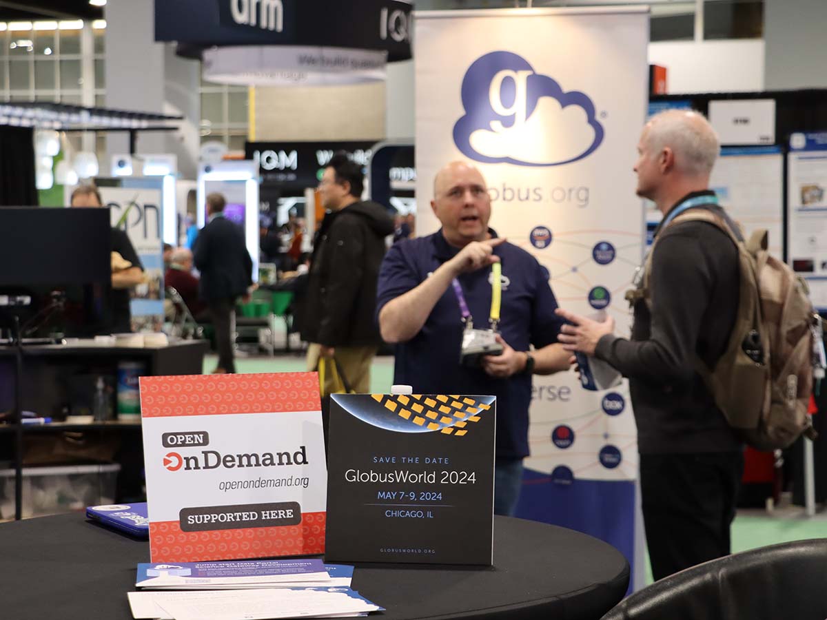 Globus booth at SC23 with Open OnDemand placard