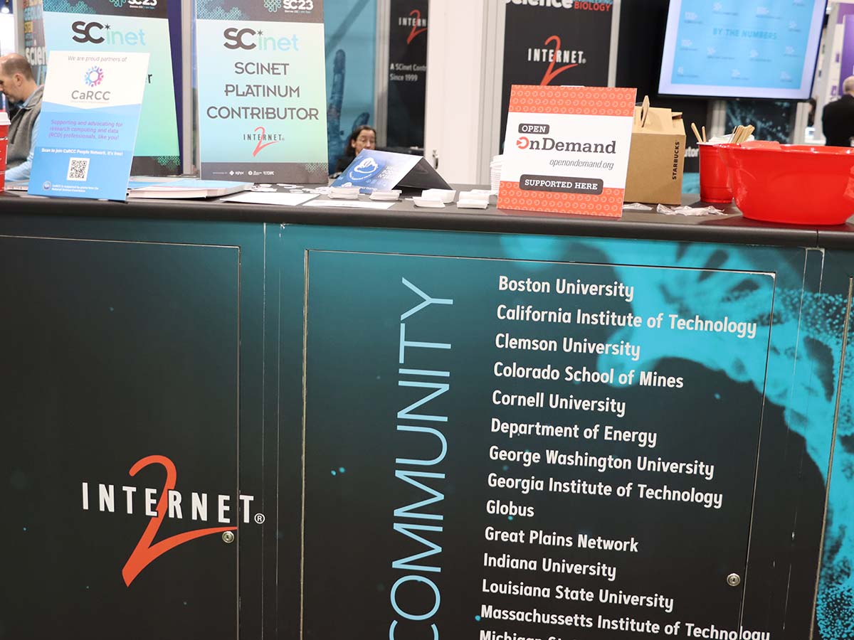 Internet2 booth at SC23 with Open OnDemand placard