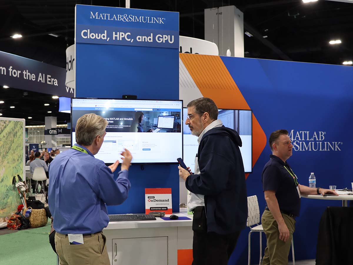 Mathworks booth at SC23 with Open OnDemand placard