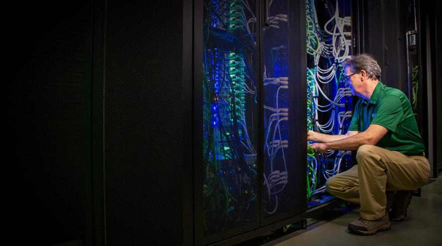 The Institute for Cyber-Enabled Research (ICER) supports high performance computing (HPC) at Michigan State University. Photo Credit: Michelle David, courtesy of the Institute for Cyber-Enabled Research