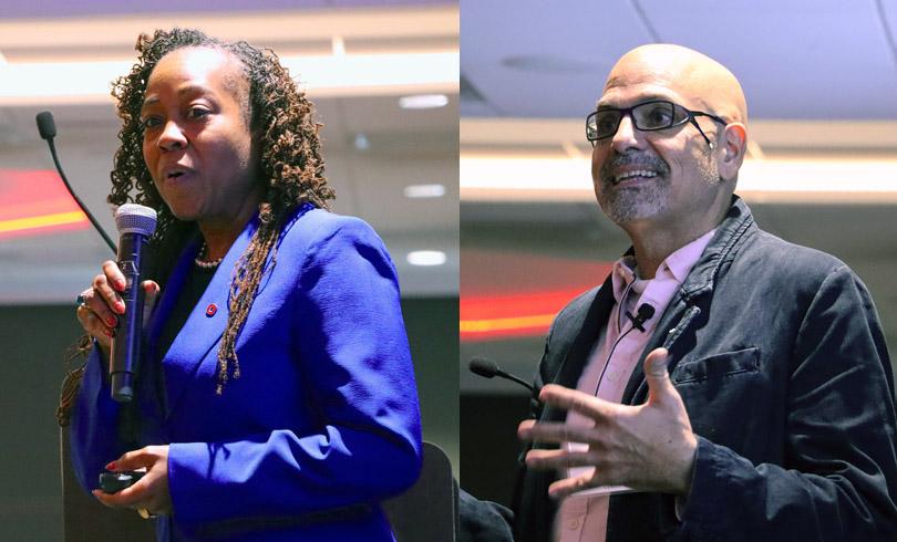 Ayanna Howard (top) and Timothy Huerta (bottom) giving keynote speeches